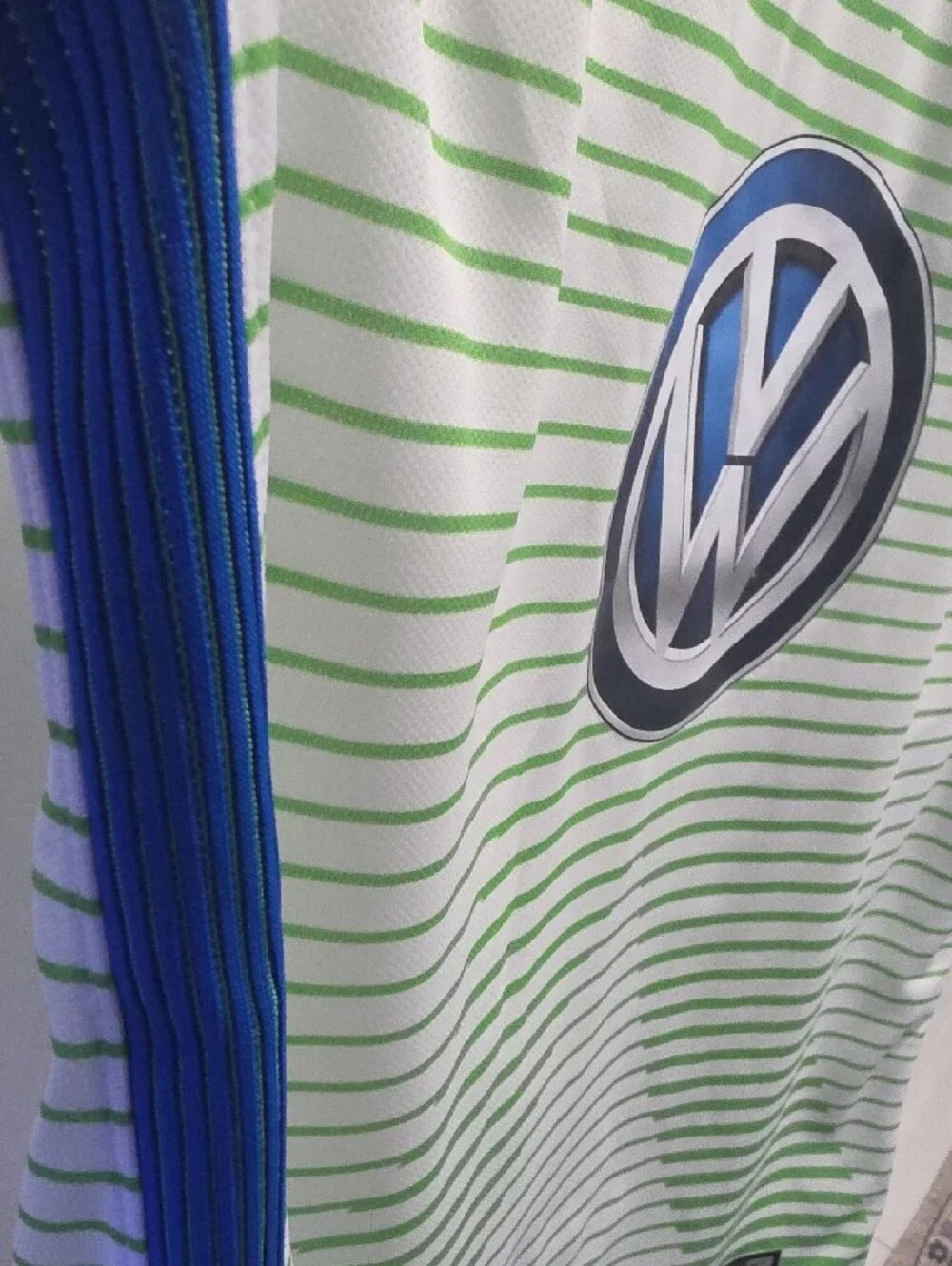 Nike VfL Wolfsburg Striped Soccer Jersey - Lime Green & White with Blue Accents - Picture 6 of 10